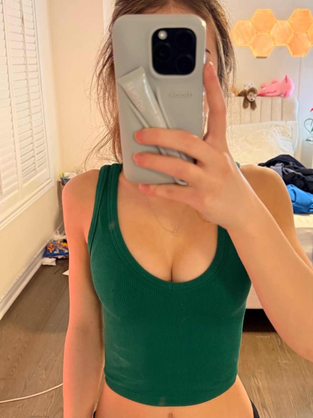 Dark Green Ribbed Scoop Neck Cropped Tank - NWOT